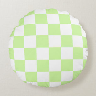 Cojín Redondo Patrón de Gingham de Pastel Verde