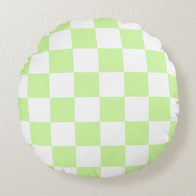 Cojín Redondo Patrón de Gingham de Pastel Verde (Anverso)