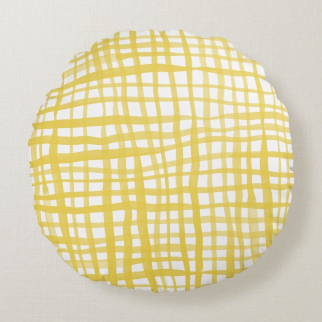 Cojín Redondo Patrón de Gingham en amarillo (Anverso)