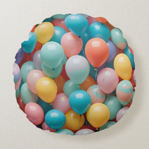 Cojín Redondo Patrón de globos de fiesta coloridos 