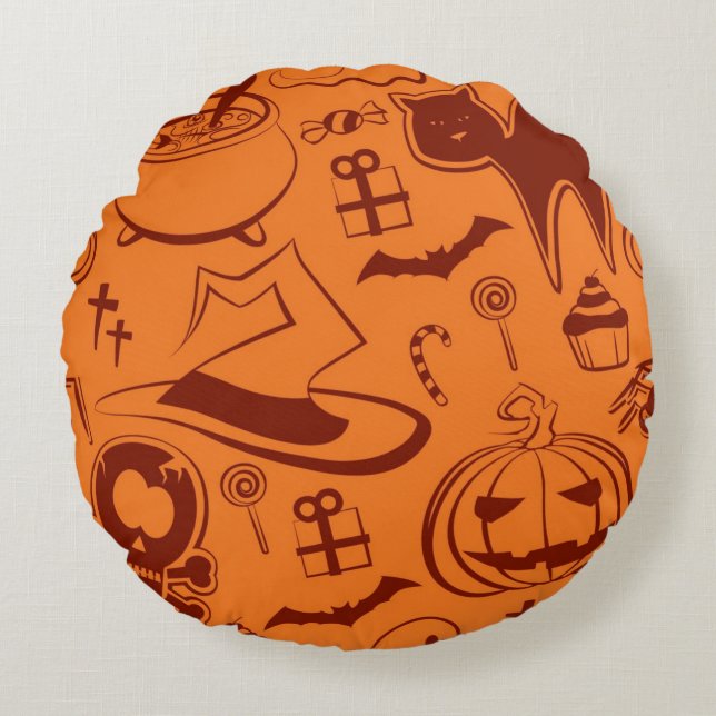Cojín Redondo Patrón de Halloween (Anverso)