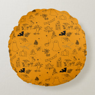 Cojín Redondo Patrón de Halloween de fantasmas, casas, arañas ar