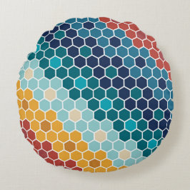 Cojín Redondo Patrón de hexágono de mosaico retro-floral colorid