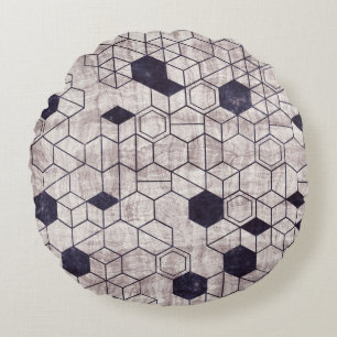 Cojín Redondo Patrón de hexágono, isométrico, impresión de grise