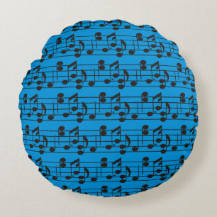 Cojín Redondo Patrón de hoja de nota musical azul