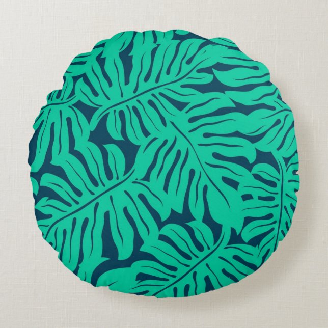 Cojín Redondo Patrón de hojas (Anverso)