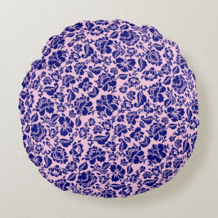 Cojín Redondo Patrón de hojas.13.bw BG rosa