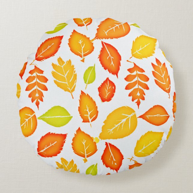 Cojín Redondo Patrón de hojas coloridas (Anverso)
