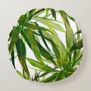 Cojín Redondo Patrón de hojas de palmera pintado a mano