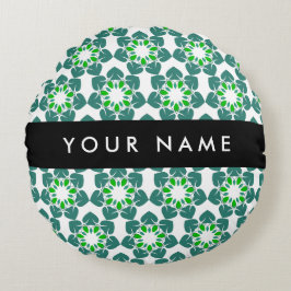 Cojín Redondo Patrón de hojas, hojas verdes, nombre