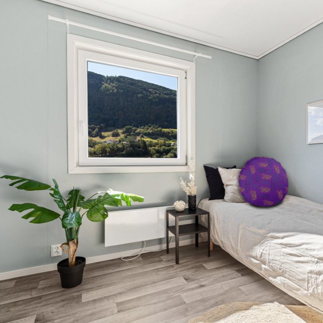 Cojín Redondo Patrón de hojas verdes amarillas púrpura (Subido por el creador)