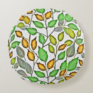 Cojín Redondo Patrón de hojas vívidas de moda