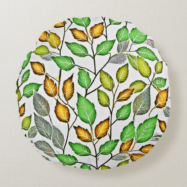 Cojín Redondo Patrón de hojas vívidas de moda (Anverso)