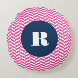 Cojín Redondo Patrón de hueso de arenisca rosado caliente Monogr