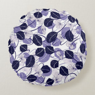 Cojín Redondo Patrón de Ilustracion Batik Purple y Vines