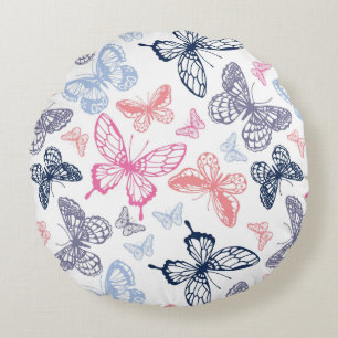 Cojín Redondo Patrón de Ilustracion de mariposa de color crudo