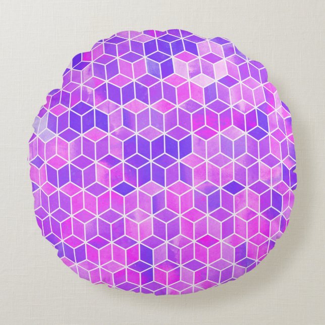 Cojín Redondo Patrón de ilustracion hexagonal de acuarela (Anverso)