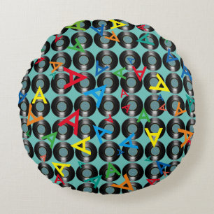 Cojín Redondo Patrón de Iniciales de estilo retro - Personalizad