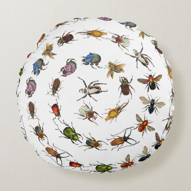 Cojín Redondo Patrón de insectos y bichos de época (Anverso)