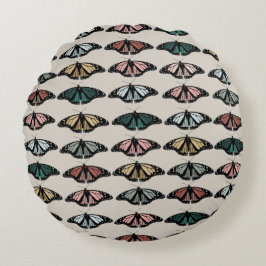 Cojín Redondo Patrón de jardín de las mariposas neutrales modern