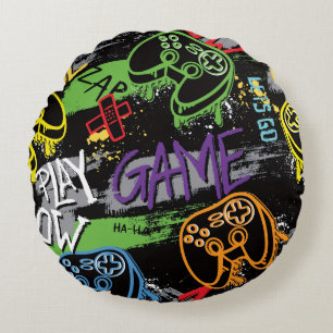 Cojín Redondo Patrón de juego de grafiti de neón