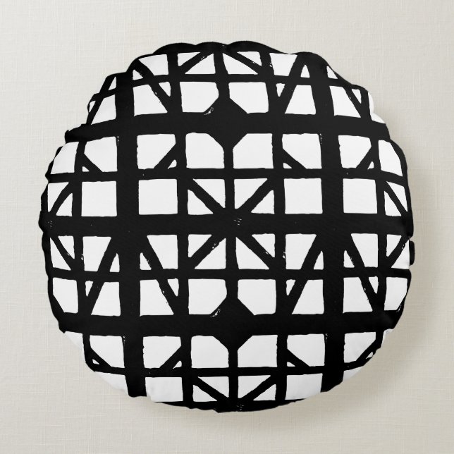 Cojín Redondo Patrón de la casa de media madera en alemán blanco (Anverso)