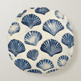 Cojín Redondo Patrón de las conchas del Mar Azul