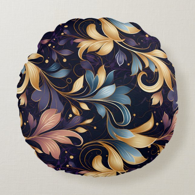 Cojín Redondo Patrón de Leafy abstracto de lujo (Anverso)