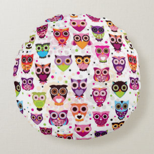 Cojín Redondo Patrón De Lechuza Colorida Para Niños 2
