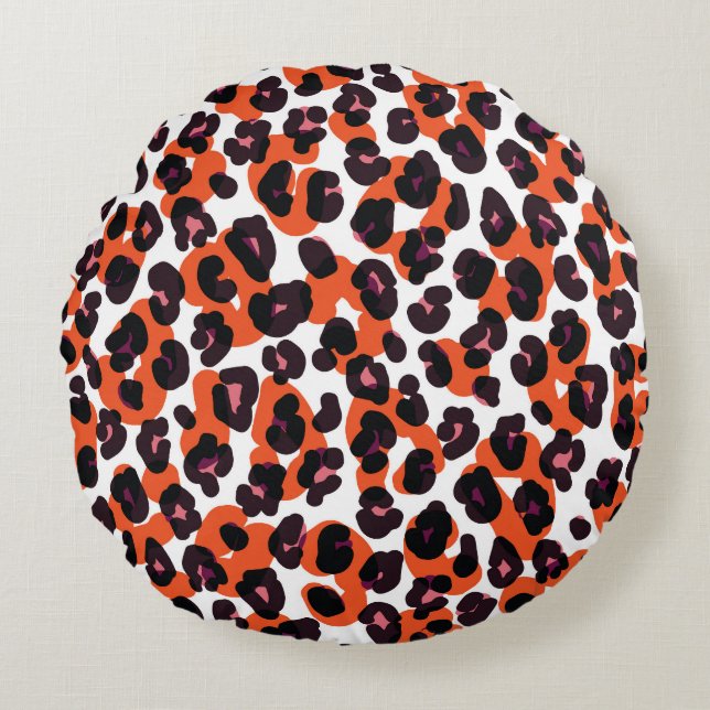 Cojín Redondo Patrón de leopardo colorido: Diseño sin foco. (Anverso)