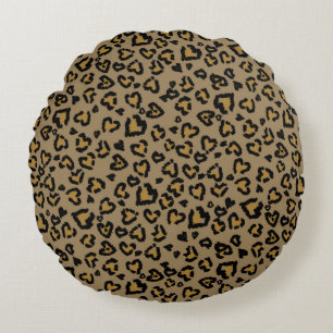 Cojín Redondo Patrón de leopardo con corazón en colores naturale