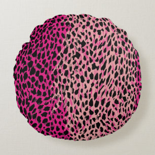 Cojín Redondo Patrón de leopardo rosa animal textil de fabricaci