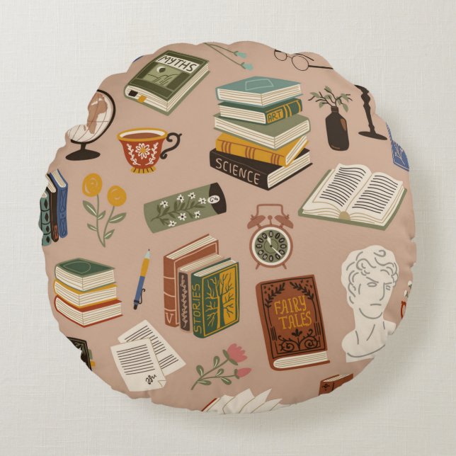 Cojín Redondo Patrón de libro (Anverso)