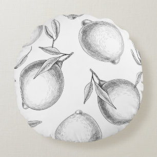 Cojín Redondo Patrón de limón dibujado a mano