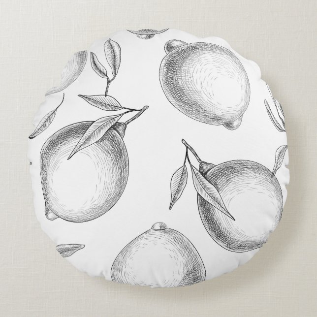 Cojín Redondo Patrón de limón dibujado a mano (Anverso)