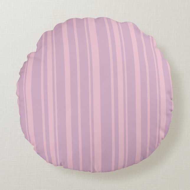Cojín Redondo Patrón de Línea Morado y Rosa (Anverso)