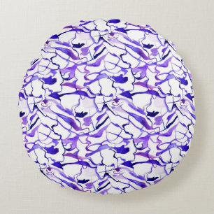 Cojín Redondo Patrón de líneas abstractas de acuarela violeta li