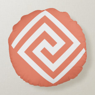 Cojín Redondo Patrón de llave griega naranja blanco regalo tende