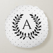 Patrón de lunares con monograma de laurel en blanc