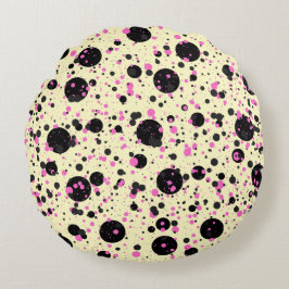 Cojín Redondo Patrón de lunares glamurosos rosa y negro