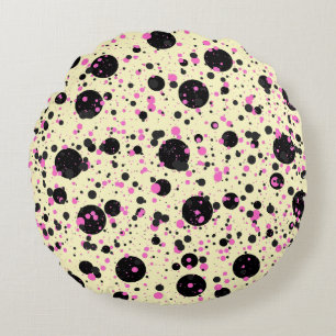 Cojín Redondo Patrón de lunares glamurosos rosa y negro