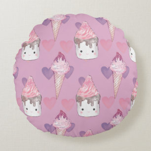 Cojín Redondo Patrón de malvaviscos y helados de Kawaii