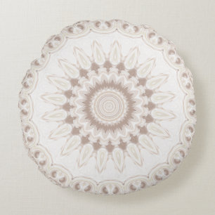 Cojín Redondo Patrón de Mandala Beige y Crema