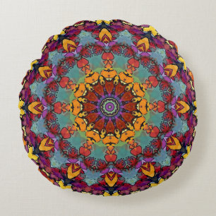 Cojín Redondo Patrón de Mandala de Caleidoscopio Fractal-64351