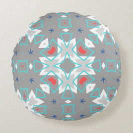 Cojín Redondo Patrón de mandala gris coral | Geométrico floral b