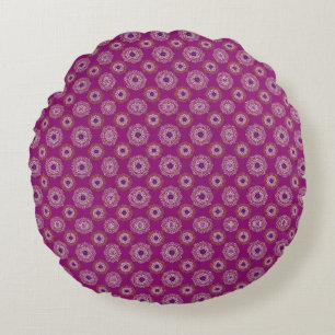 Cojín Redondo Patrón de Mandala Púrpura Boho Reversible
