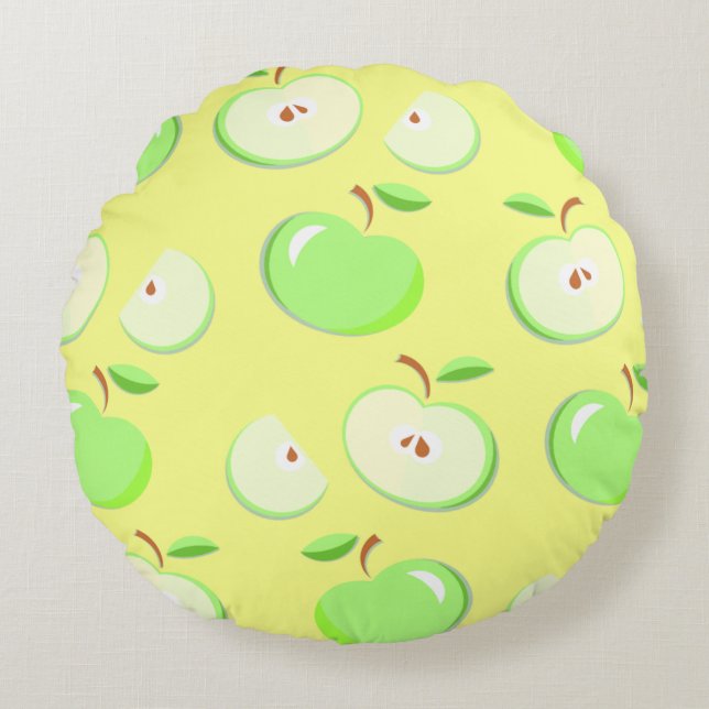Cojín Redondo Patrón de manzanas vectorial verde (Anverso)