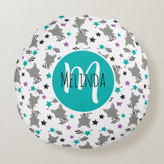 Cojín Redondo Patrón de mapache (Anverso)