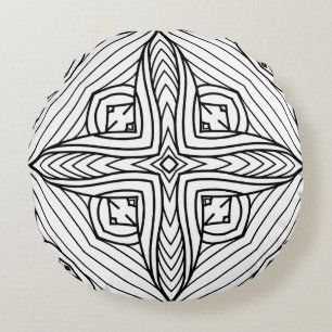 Cojín Redondo Patrón de marco de mandala en blanco y negro