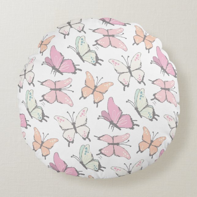 Cojín Redondo Patrón de mariposa (Anverso)